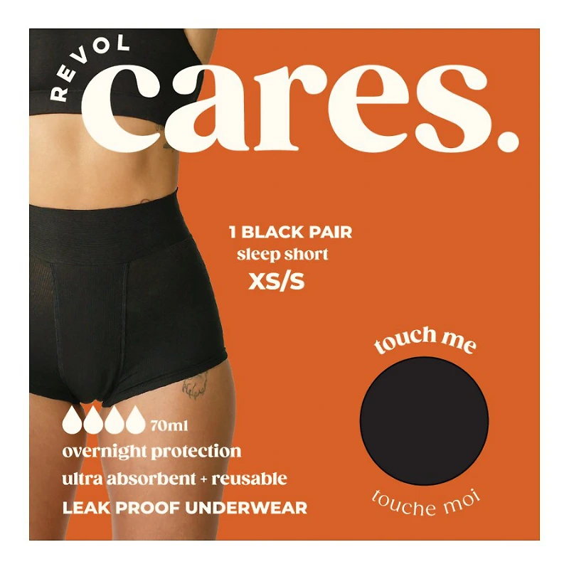 Revol Cares Sleep Short Period Pants - Overnight Protection - Black - Extra Small/Small