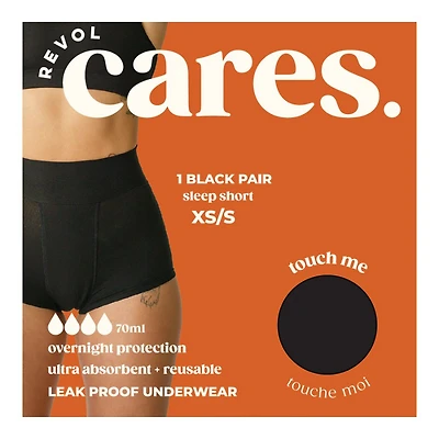 Revol Cares Sleep Short Period Pants - Overnight Protection - Black - Extra Small/Small