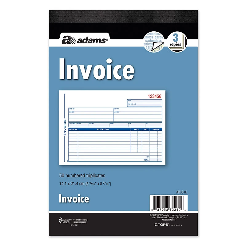 Adams Invoice Book - 3 Part - 50s