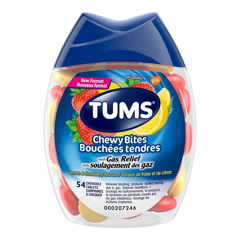 TUMS Chewy Bites + Gas Relief Chewable Tablets - Lemon & Strawberry - 54's