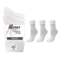 Secret Ladies Cotton/Lycra Cuff Socks - White - 3 pairs