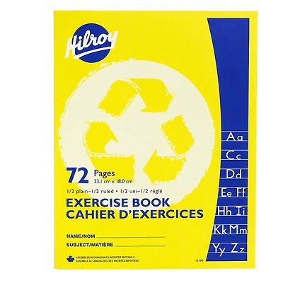 Hilroy Recycled Exercise Book 1/2 Ruled 1/2 Blank - 72 pages