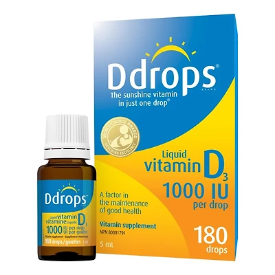 Ddrops for Adults Liquid Vitamin D3 - 1000IU - 180 Drops 