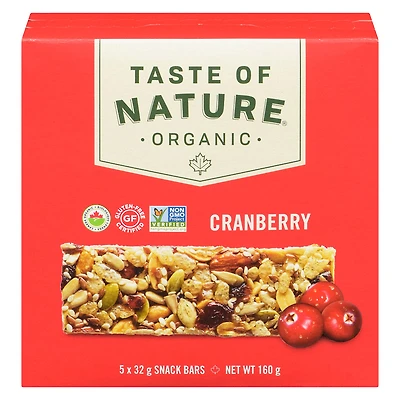 Taste of Nature Organic Snack Bar - Cranberry - 5x32g