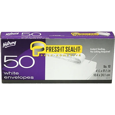 Hilroy Press-It Seal-It No.10 Plain Envelopes - 50 Pack