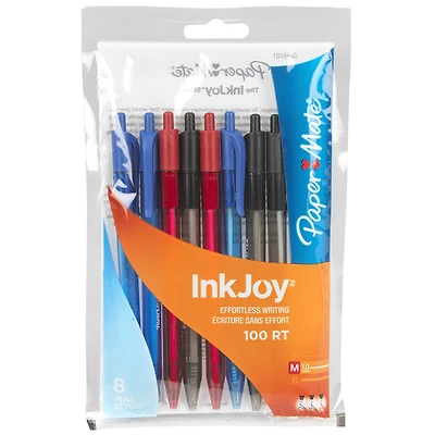 Papermate InkJoy 100 Retractable Business Pens - Assorted - 8 Pack