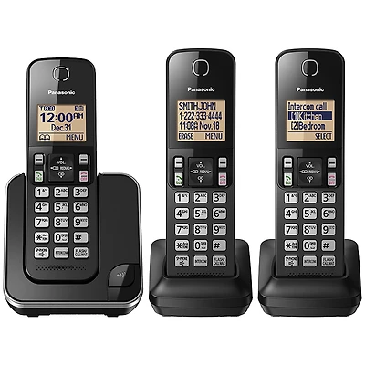 Panasonic 3 Handset Cordless Phone - Black - KXTGC383B