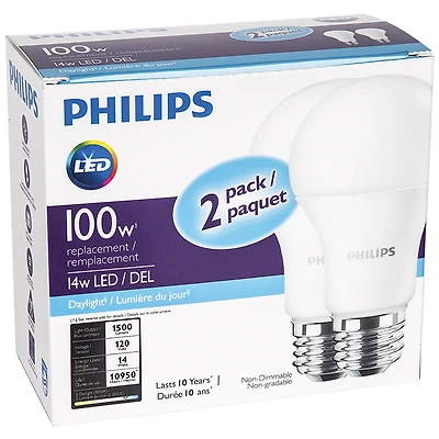 PHILIPS A19 LED DAYLIGHT in White Size 2 pack