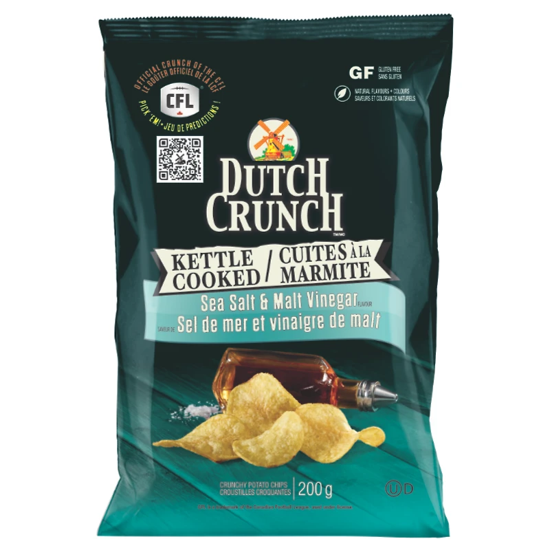 Dutch Crunch Kettle Cooked Potato Chips - Sea Salt & Malt Vinegar - 200g