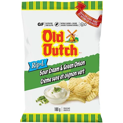 Old Dutch Rip-L Potato Chips - Sour Cream & Green Onion - 180g