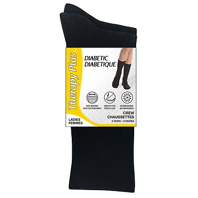 Therapy Plus Diabetic Care Ladies Dress Crew Sock - Black - 2 Pair