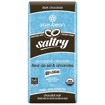 Zazubean Saltry Dark Chocolate Bar - Sea Salt and Almonds - 85g
