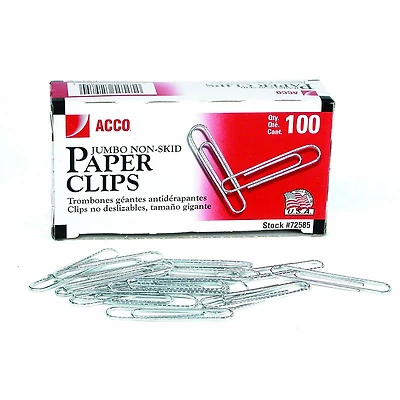 ACCO Jumbo Non-Skid Paper Clips - 100s