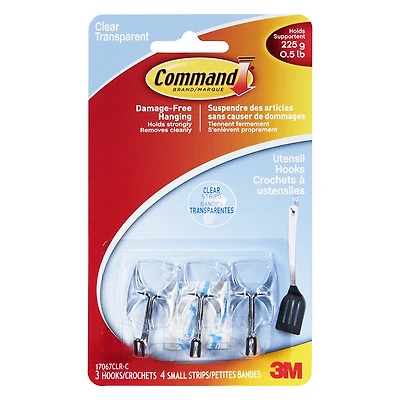 Command Small Wire Hooks - Clear - 3's