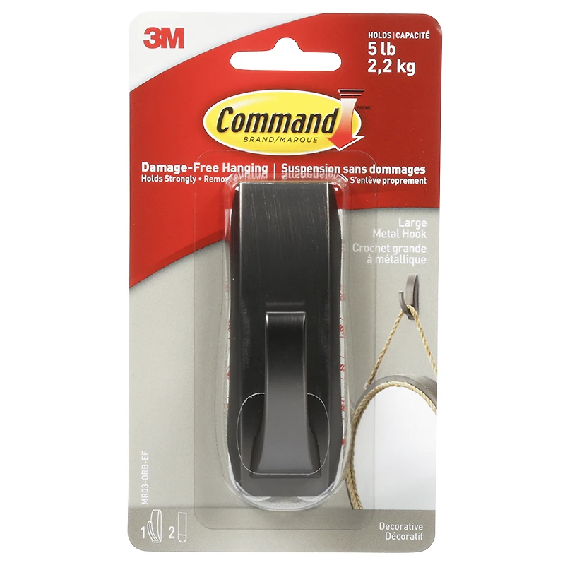 Command Large Modern Reflections Oil Rubbed Metal Hook - Bronze - Single