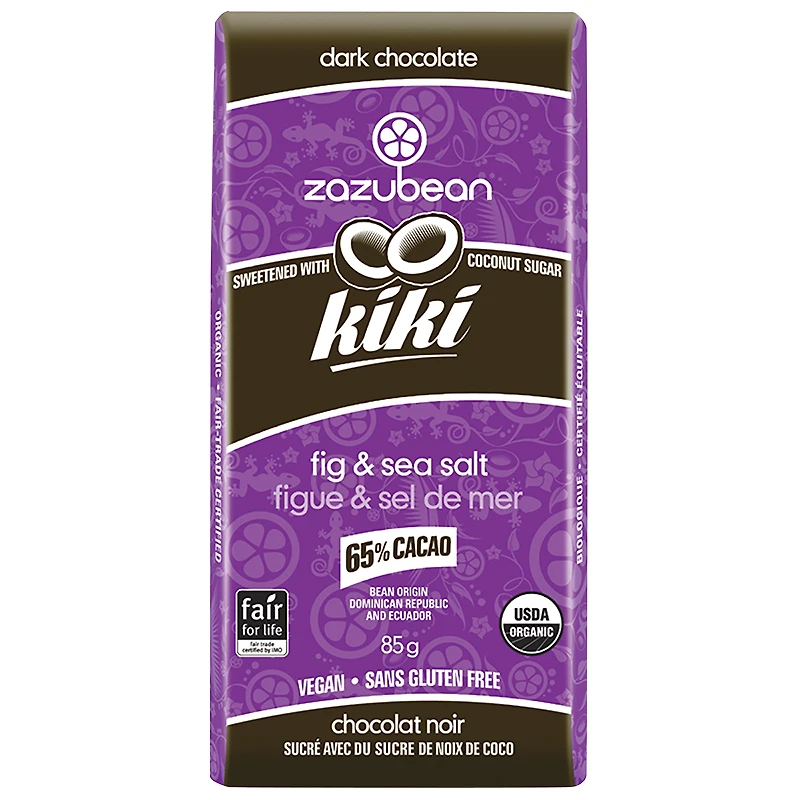 Zazubean Kiki Chocolate Bar - Fig & Sea Salt - 85g