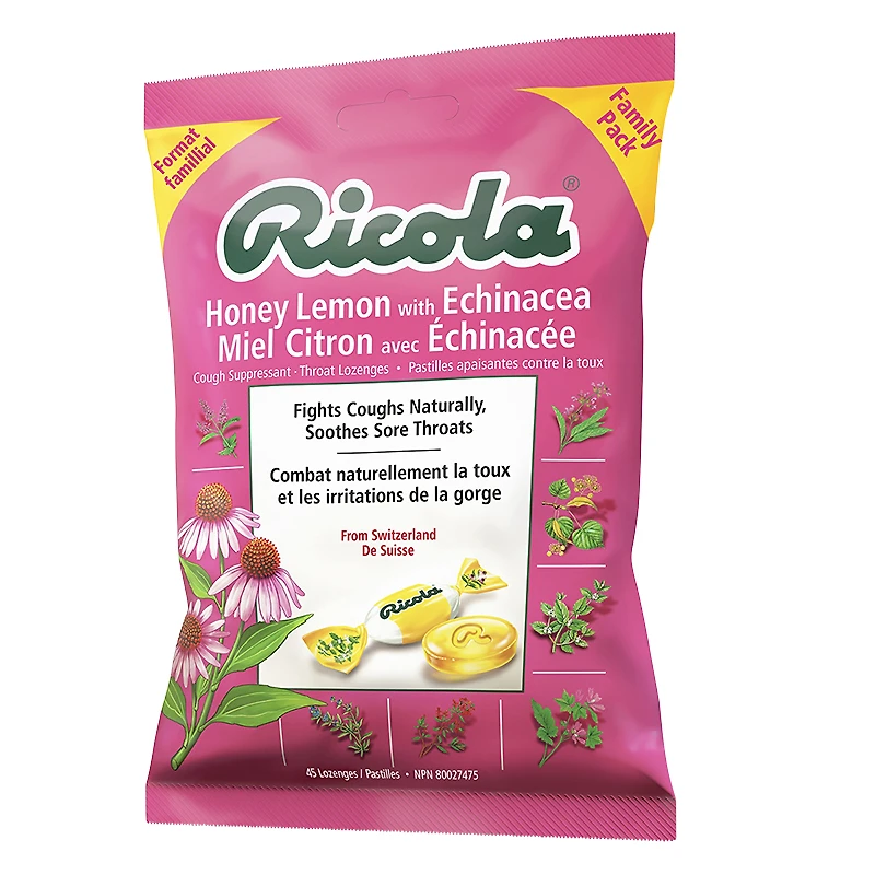 Ricola Cough Suppressant Throat Lozenges - Honey Lemon with Echinacea - 45s