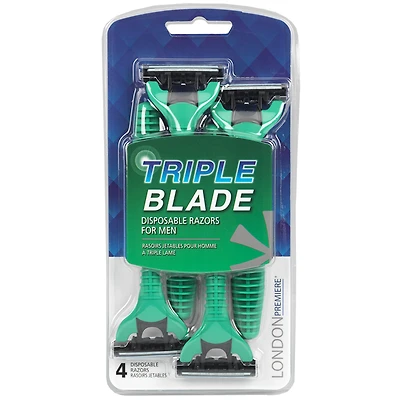 LONDON Premiere Triple Blade Disposable Razors for Men - 4s