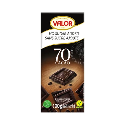 Valor 70% Dark Chocolate - No Sugar Added - 100g