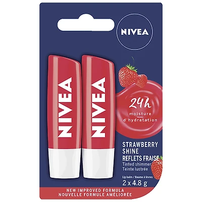 Nivea Tinted Shimmer Lip Balm - Strawberry Shine - 2 x 4.8g