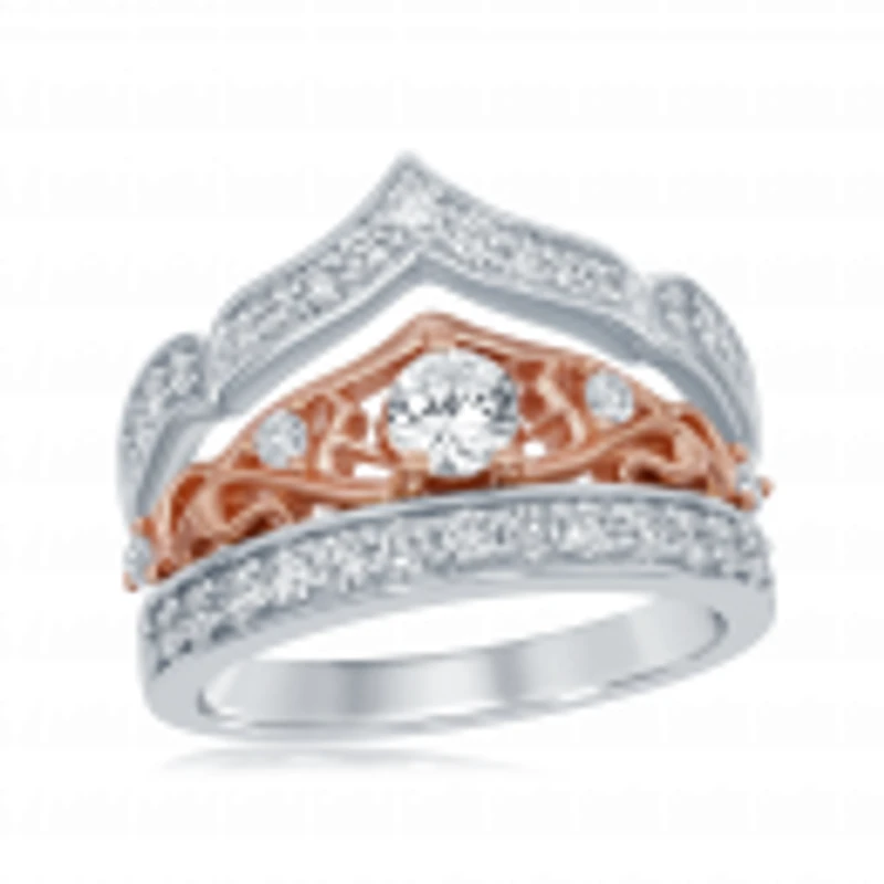 Majestic Princess 1.00Ctw White And Rose Gold Tiara Bridal Set