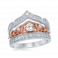 Majestic Princess 1.00Ctw White And Rose Gold Tiara Bridal Set