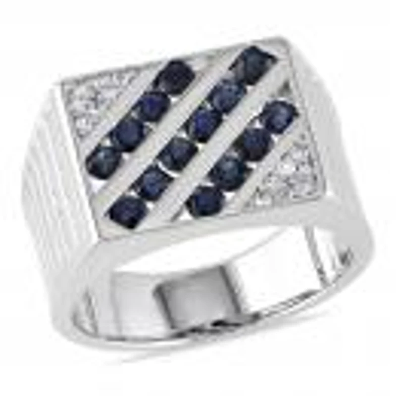 Julianna B Sterling Silver White And Blue Sapphire Men'S Ring