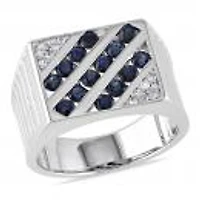 Julianna B Sterling Silver White And Blue Sapphire Men'S Ring