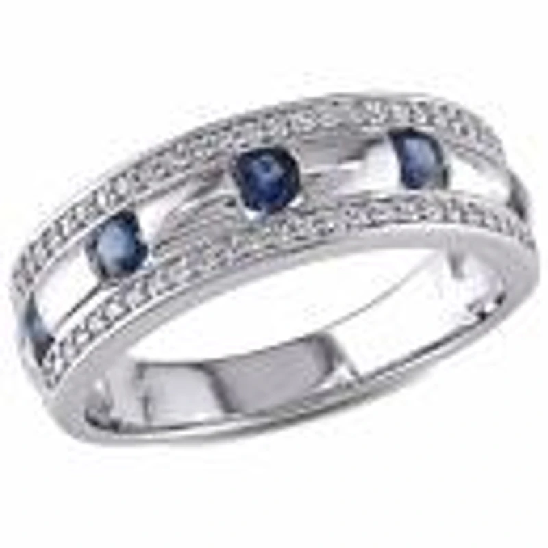 Julianna B 10K White Gold 0.25Ctw Diamond & Sapphire Anniversary Band