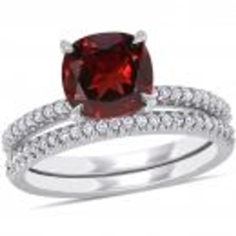 Julianna B 14K White Gold Garnet & 0.25Ctw Diamond Fashion Ring