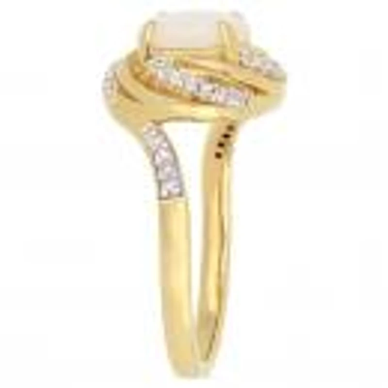 Julianna B Yellow Plated Sterling Silver Opal White Topaz & Diamond Accent Ring