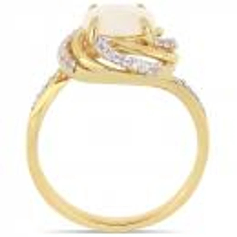 Julianna B Yellow Plated Sterling Silver Opal White Topaz & Diamond Accent Ring