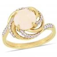 Julianna B Yellow Plated Sterling Silver Opal White Topaz & Diamond Accent Ring