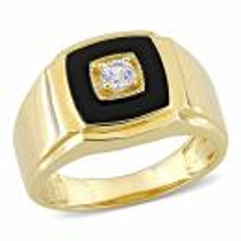 Julianna B Yellow Plated Sterling Silver Black Onyx & White Sapphire Men'S Ring