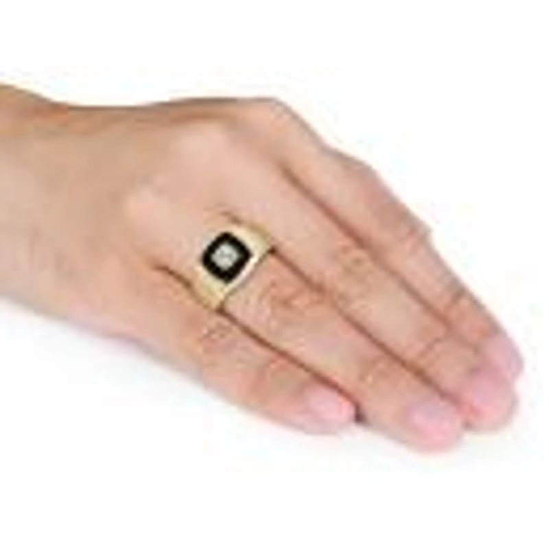 Julianna B Yellow Plated Sterling Silver Black Onyx & White Sapphire Men'S Ring