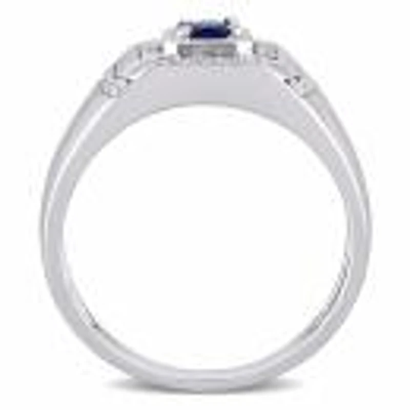 Julianna B  Sterling Silver Blue Sapphire And White Men'S Ring