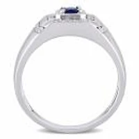 Julianna B  Sterling Silver Blue Sapphire And White Men'S Ring