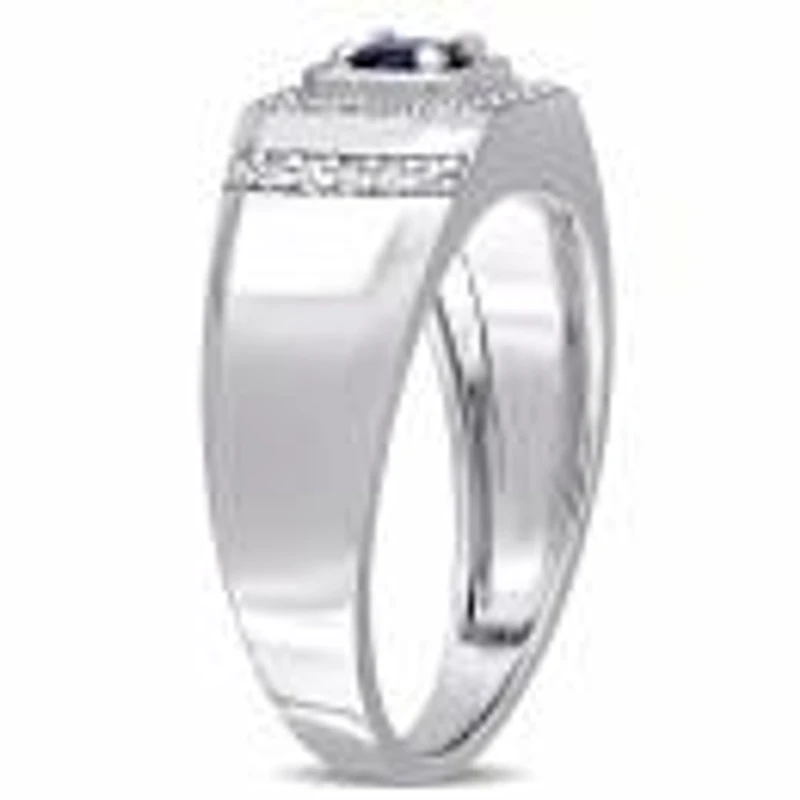Julianna B  Sterling Silver Blue Sapphire And White Men'S Ring
