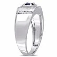 Julianna B  Sterling Silver Blue Sapphire And White Men'S Ring