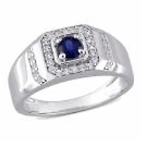 Julianna B  Sterling Silver Blue Sapphire And White Men'S Ring