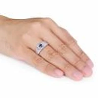 Julianna B  Sterling Silver Blue Sapphire And White Men'S Ring