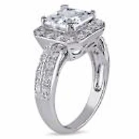 Julianna B Sterling Silver Halo Radiant Cubic Zirconia Engagement Ring