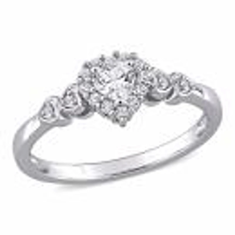 Julianna B Sterling Silver Created White Sapphire & 0.012Ctw Diamond Heart Ring