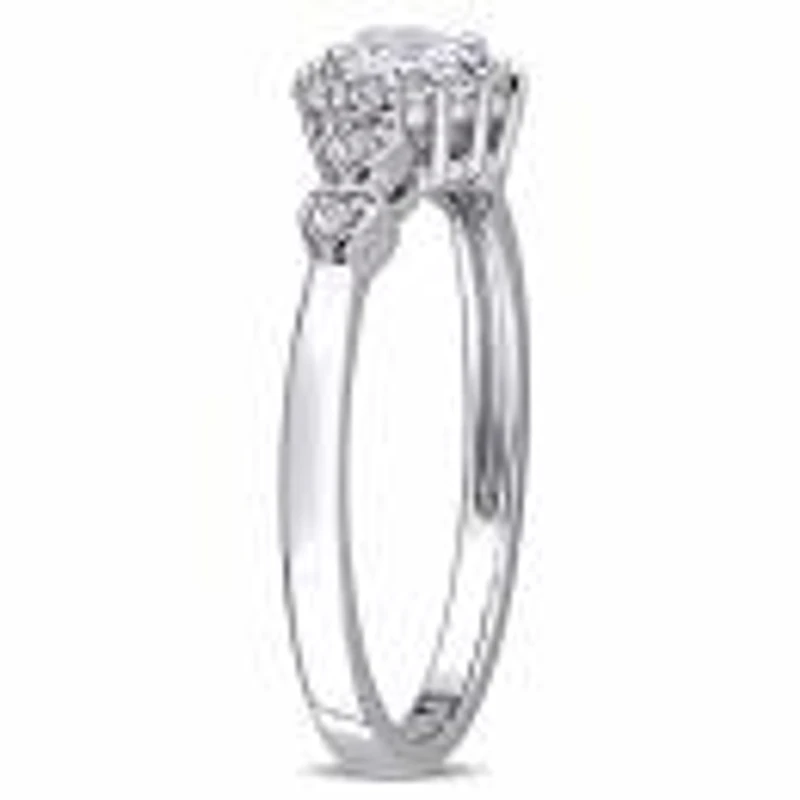 Julianna B Sterling Silver Created White Sapphire & 0.012Ctw Diamond Heart Ring