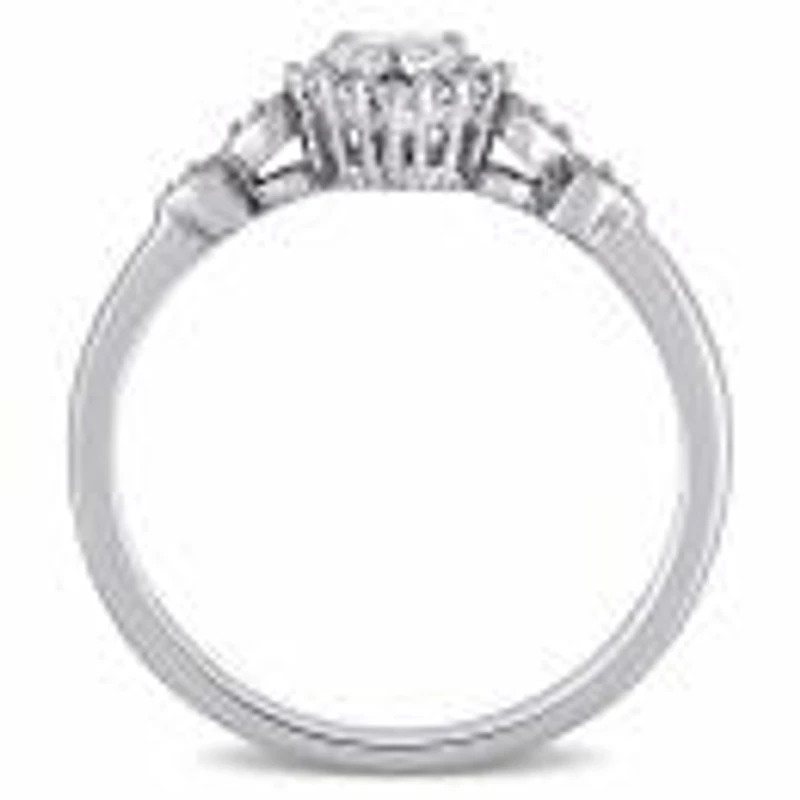 Julianna B Sterling Silver Created White Sapphire & 0.012Ctw Diamond Heart Ring