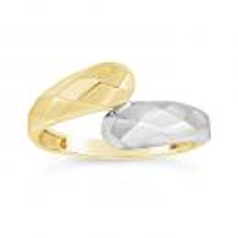 10K Yellow And White Gold Diamond Cut Chunky Twist Open Ring