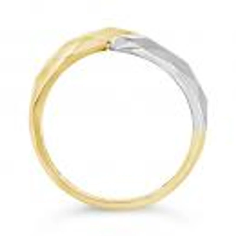 10K Yellow And White Gold Diamond Cut Chunky Twist Open Ring