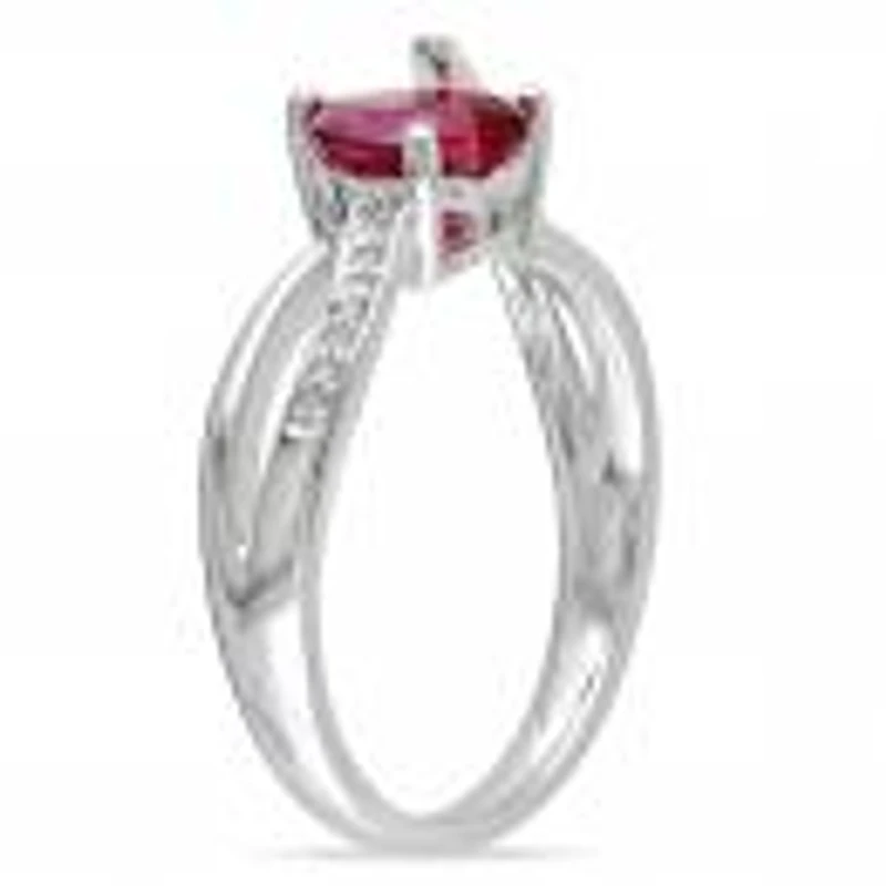Julianna B Sterling Silver Created Ruby & 0.05Ctw Diamond Ring