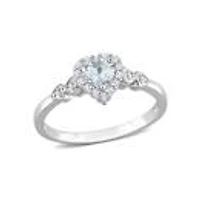 Julianna B Sterling Silver 0.012Ct Diamond, Aquamarine & White Topaz Ring