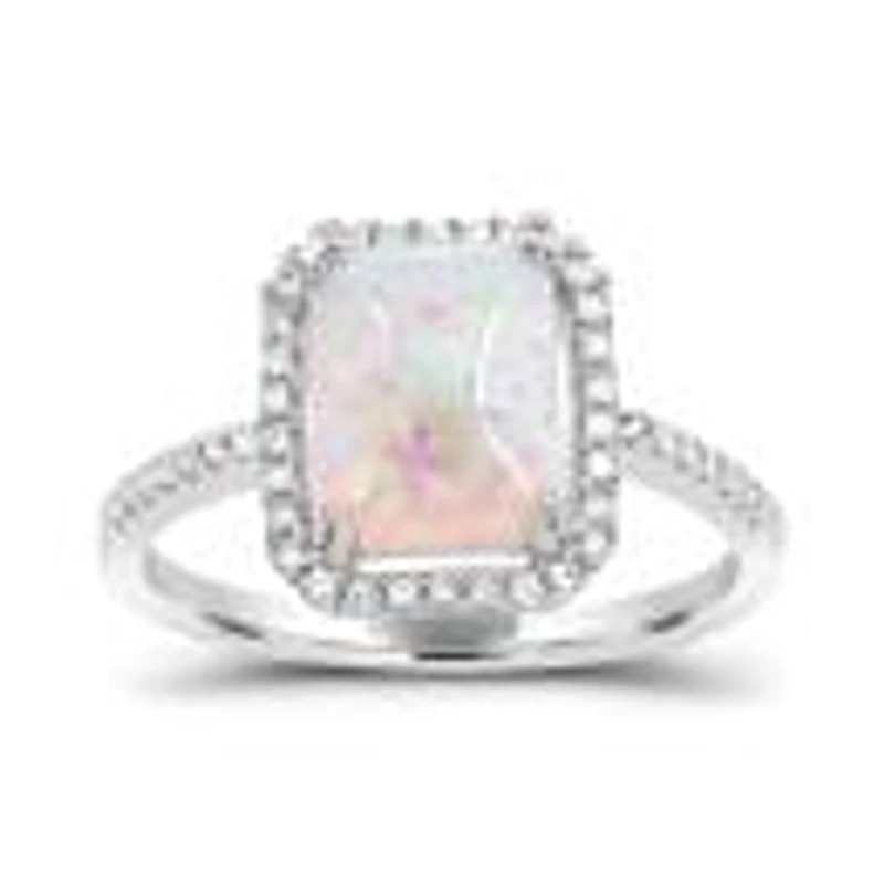 Sterling Silver Created Opal And Created White Sapphire Ring